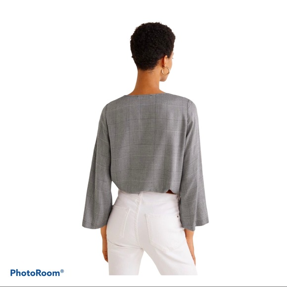 MANGO Stripped sleeve Plaid bouse - Picture 3 of 3